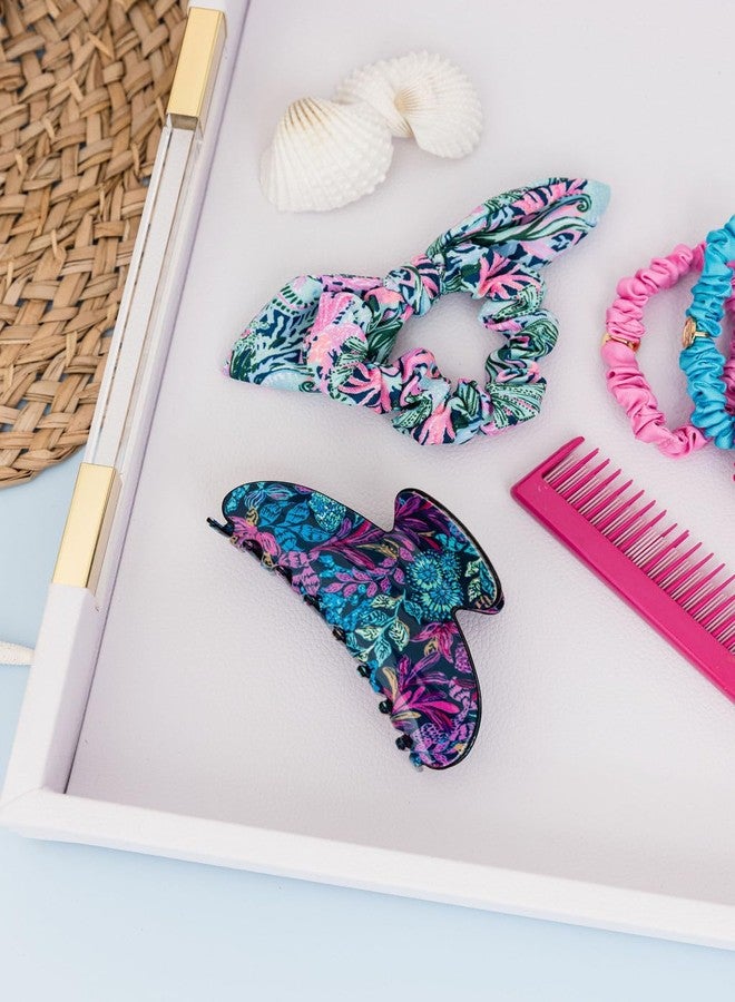 Lilly Pulitzer رباط شعر نسائي من ليلي بولتزر باللون الأزرق/الوردي/الأخضر مع تفاصيل قوس، يعيد حورية البحر - Image 3