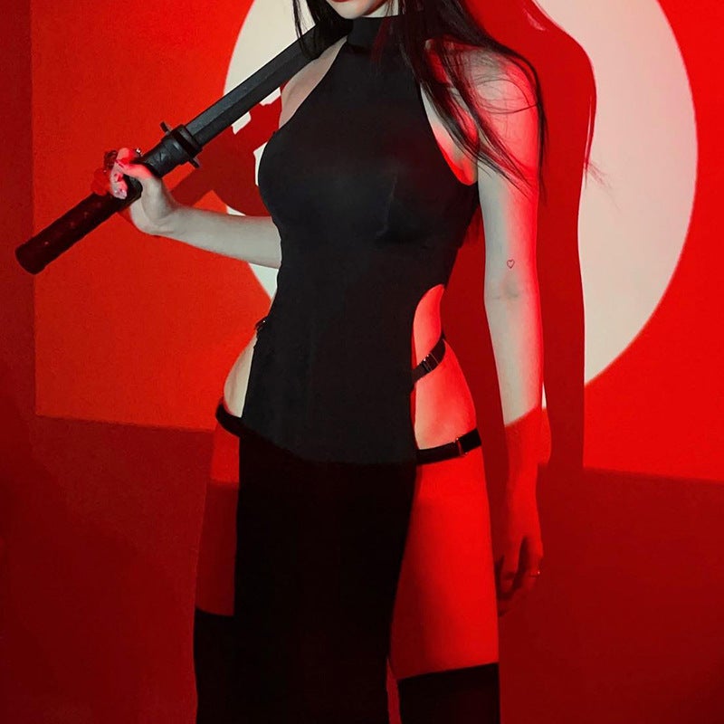 Sexy Solid Sleeveless Cutout Bodysuit - Image 2
