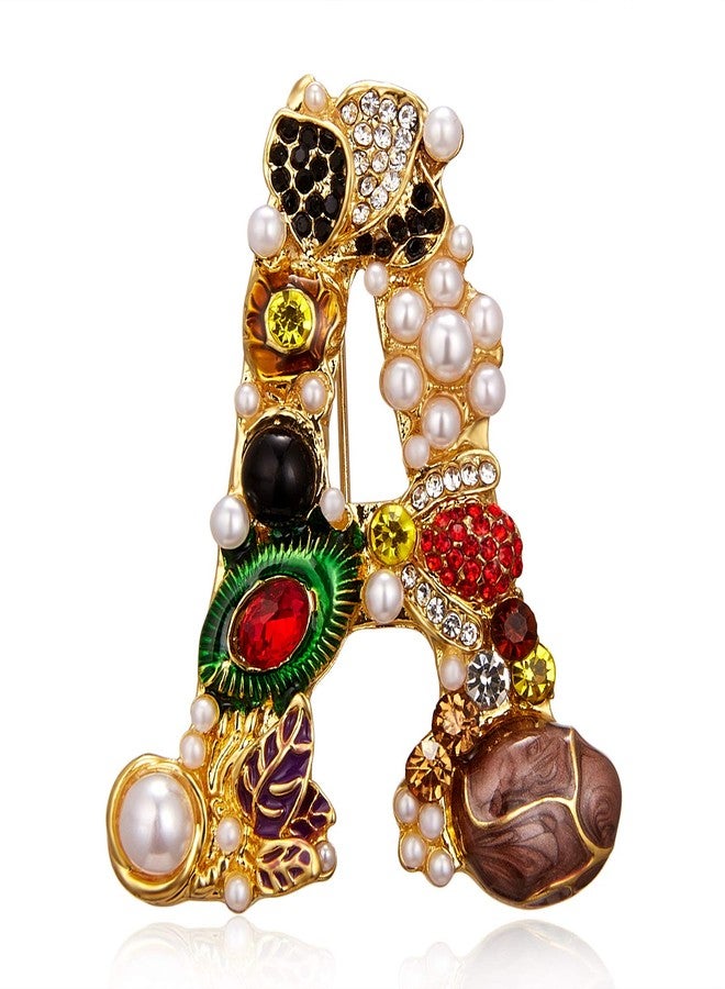 RINHOO Pearl Initial Brooch Pin Crystal A-Z 26 Alphabet Letters Brooch Colorful Enamel Breastpin Pin Jewelry for Women Girl Gifts - Image 1