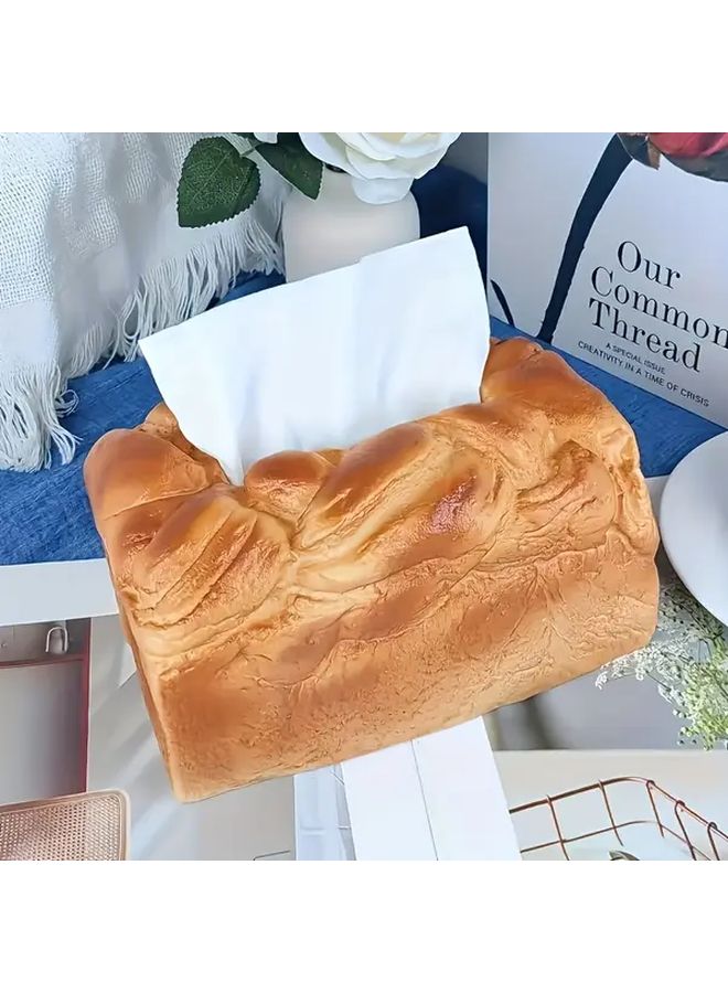منتج إبداعي لحامل علبة المناديل الورقية على شكل رغيف خبز بتصميم واقعي، مصنوع من البلاستيك المتين، موزع مستطيل الشكل، مناسب للاستخدام في المنزل، السيارة، غرفة المعيشة، وديكور غرفة الطعام. - Image 5