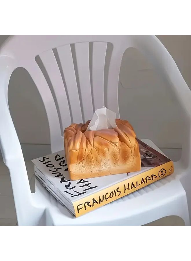 منتج إبداعي لحامل علبة المناديل الورقية على شكل رغيف خبز بتصميم واقعي، مصنوع من البلاستيك المتين، موزع مستطيل الشكل، مناسب للاستخدام في المنزل، السيارة، غرفة المعيشة، وديكور غرفة الطعام. - Image 2