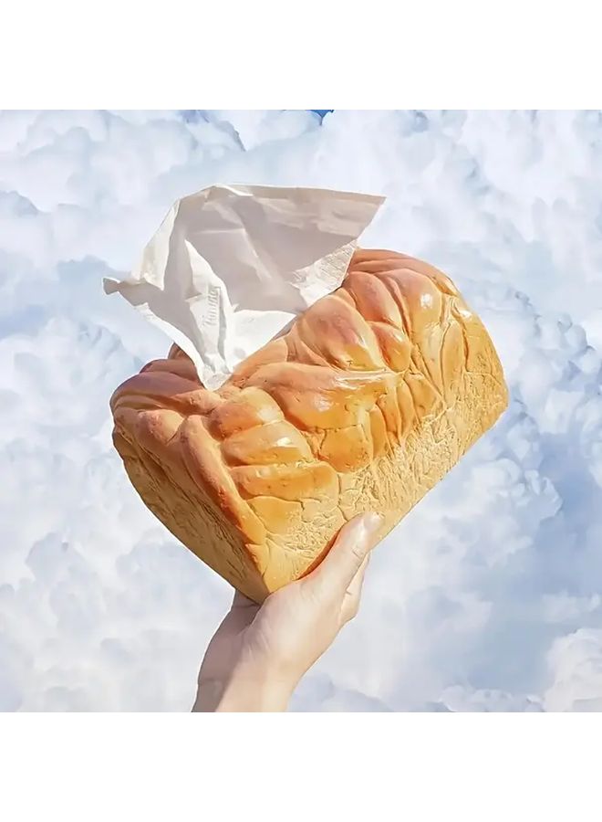 منتج إبداعي لحامل علبة المناديل الورقية على شكل رغيف خبز بتصميم واقعي، مصنوع من البلاستيك المتين، موزع مستطيل الشكل، مناسب للاستخدام في المنزل، السيارة، غرفة المعيشة، وديكور غرفة الطعام. - Image 4