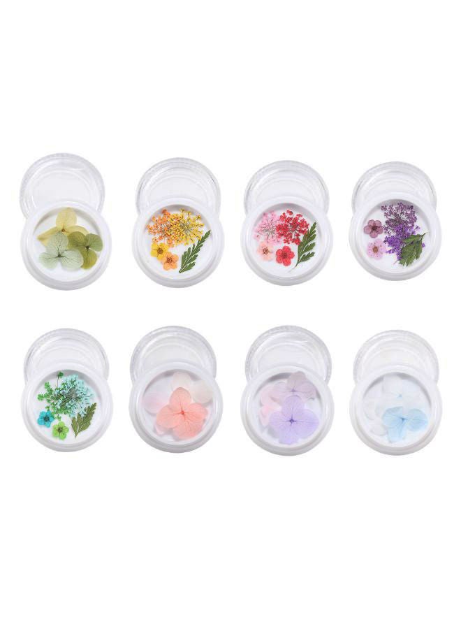 NIBEMINENT 8-Piece 3D Dried Flower Nail Art Sticker Set With Case Multicolour - Image 1