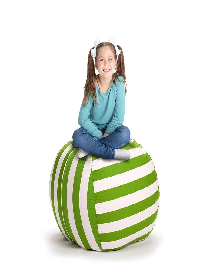 Creative QT Stuff ’n Sit Extra Large 38’’ Bean Bag Storage Cover for Stuffed Animals & Toys - Green & White Stripe - Toddler & Kids’ Rooms Organizer - Giant Beanbag Great Plush Toy Hammock Alternative - Image 1