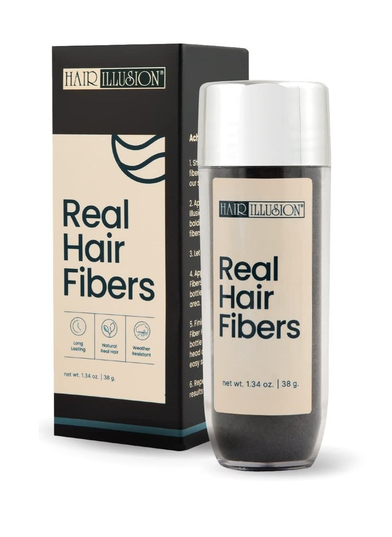hair illusion - Hair Illusion Black Real Hair Fibers for Thinning Hair - 100% Natural Texture, Non Synthetic Hair Fibers - Bald Spot Cover Up for Women & Men - 38 Gram - Image 1