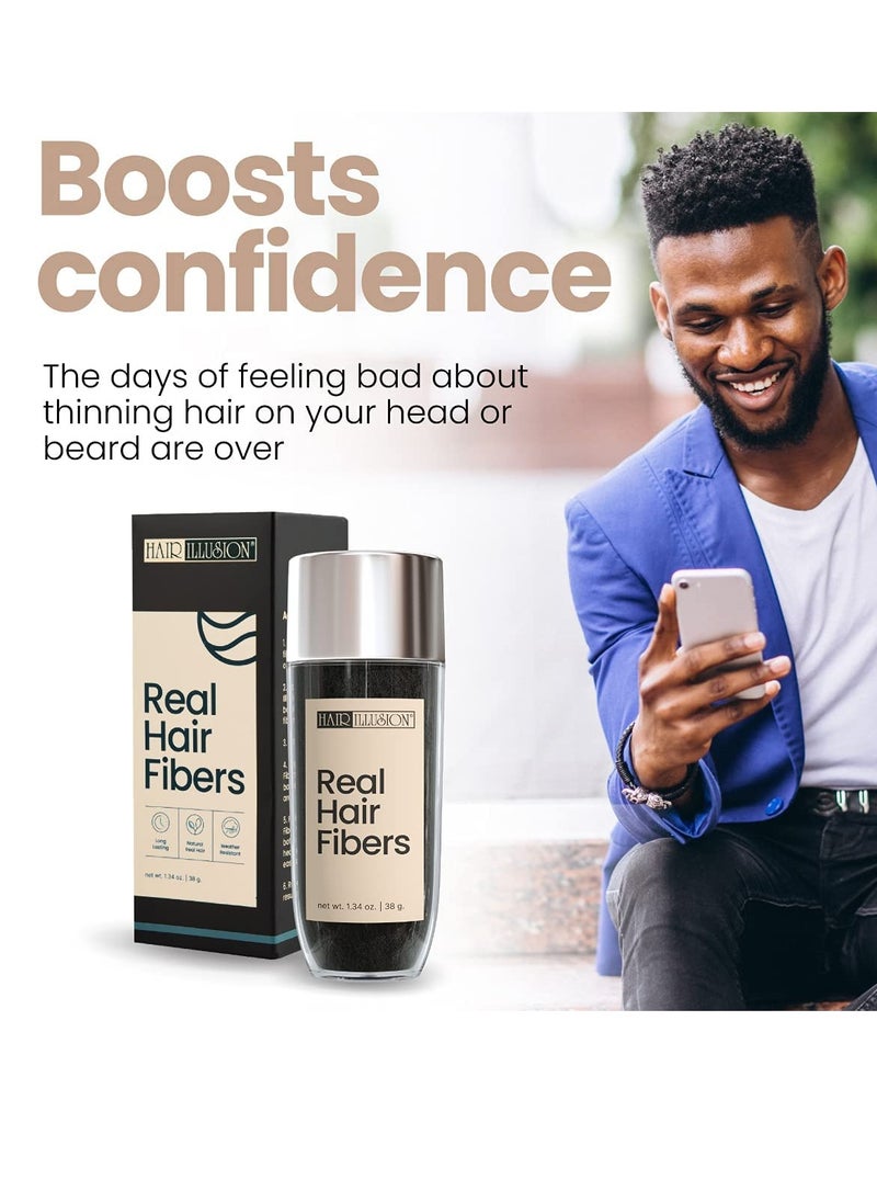 hair illusion - Hair Illusion Black Real Hair Fibers for Thinning Hair - 100% Natural Texture, Non Synthetic Hair Fibers - Bald Spot Cover Up for Women & Men - 38 Gram - Image 1