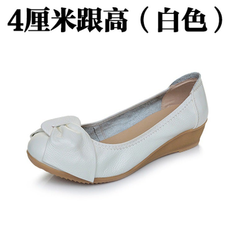 Z Wedge Flats Women'S Soft-Soled Work Shoes Women'S High-Heeled Shoes Leather Shoes Work Shoes Spring & Fall Shallow Mouth Mother'S Shoes - Image 1