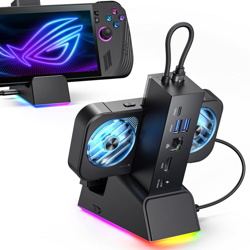 JSAUX Docking Station for ROG Ally X/ROG Ally/Steam Deck/Legion Go, 7-in-1 ROG Ally X Dock with RGB Cooling Fan, HDMI 4K@120Hz, Gigabit Ethernet, Dual USB & USB C 3.0, 100W PD Charging - HB0705 - Image 1