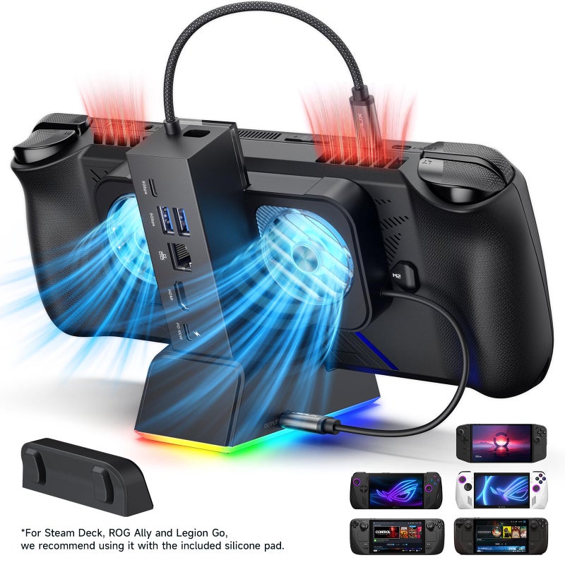 JSAUX Docking Station for ROG Ally X/ROG Ally/Steam Deck/Legion Go, 7-in-1 ROG Ally X Dock with RGB Cooling Fan, HDMI 4K@120Hz, Gigabit Ethernet, Dual USB & USB C 3.0, 100W PD Charging - HB0705 - Image 2