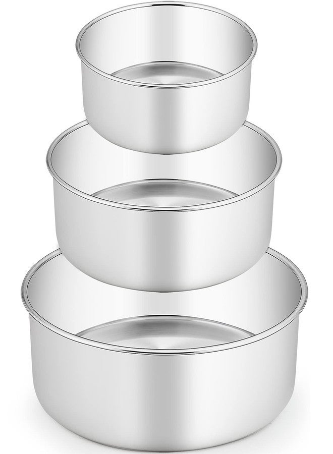 TeamFar 6/8 / 9 Inch Cake Pan, Stainless Steel Round Baking Pan for Cake Brownie Lasagna, Non-Toxic & Heavy Duty, 3” Deep Wall & One Piece, Smooth & Dishwasher Safe-Set of 3 - Image 1