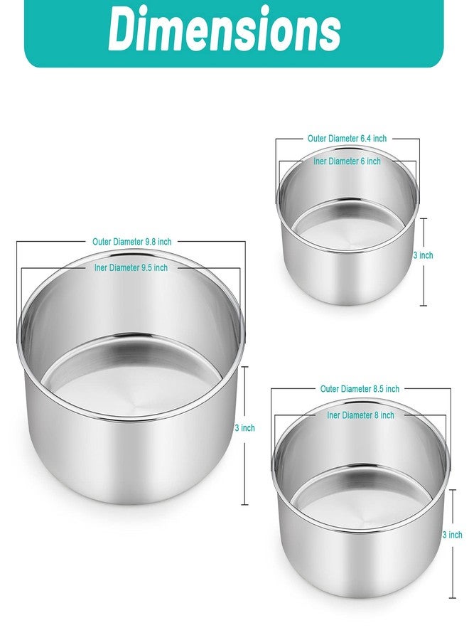 TeamFar 6/8 / 9 Inch Cake Pan, Stainless Steel Round Baking Pan for Cake Brownie Lasagna, Non-Toxic & Heavy Duty, 3” Deep Wall & One Piece, Smooth & Dishwasher Safe-Set of 3 - Image 2