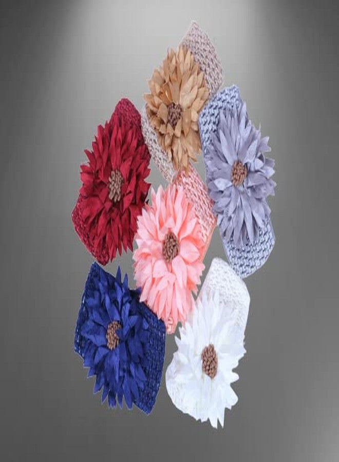 DENICRAAS Newborn Headband Baby Floral Elastic Hair Band Headwear Hairstyling Photographic Accessories Baby Kids Girl Lace Headband Soft Elastic Headwear Hair Band Sunflower (PACK OF 4) - Image 3