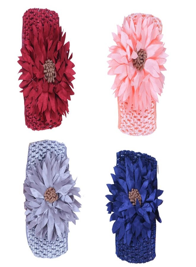 DENICRAAS Newborn Headband Baby Floral Elastic Hair Band Headwear Hairstyling Photographic Accessories Baby Kids Girl Lace Headband Soft Elastic Headwear Hair Band Sunflower (PACK OF 4) - Image 1