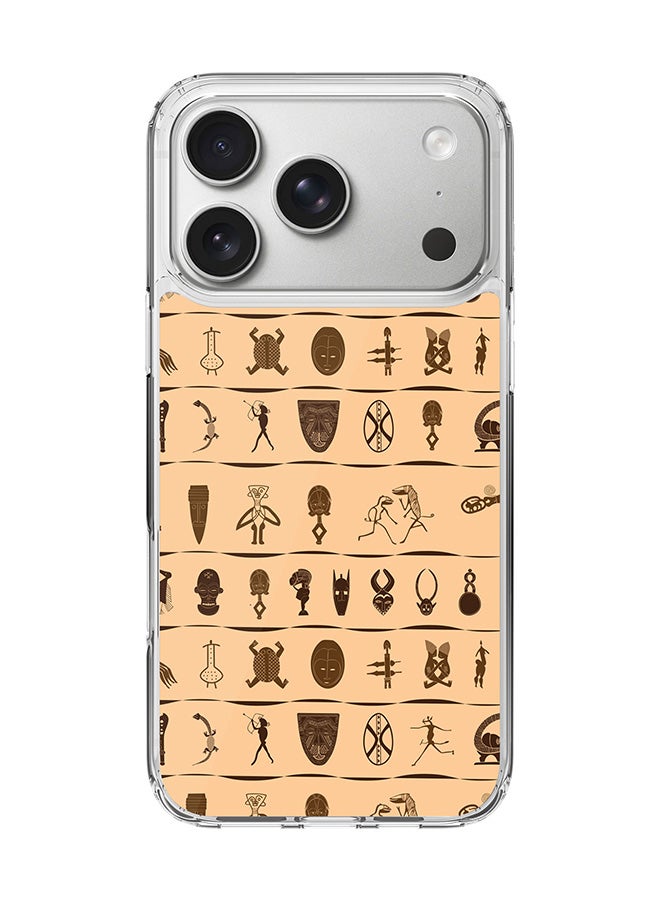 Stylizedd Classic Clear MagSafe Case for iPhone 17 Pro , Hybrid Soft Case Flexible Edges Anti Drop TPU PC Gel Thin Transparent Cover [ Designed for iPhone 17 Pro ] - Tribal Hieroglyphics Full Print