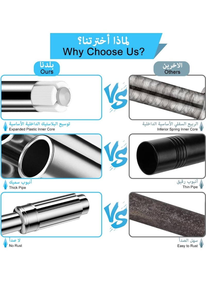 Beauenty Shower Curtain Rod 130cm-230cm Adjustable Telescopic Curtain Rod Extendable Non-Slip Spring Tension Shower Pole Wardrobe Hanger Rod for Bathroom Window Kitchen Cupboard, No Drilling Easy to Install - Image 3