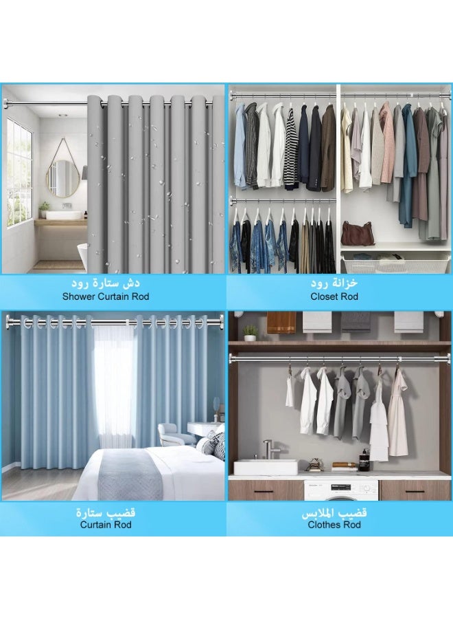 Beauenty Shower Curtain Rod 130cm-230cm Adjustable Telescopic Curtain Rod Extendable Non-Slip Spring Tension Shower Pole Wardrobe Hanger Rod for Bathroom Window Kitchen Cupboard, No Drilling Easy to Install - Image 2