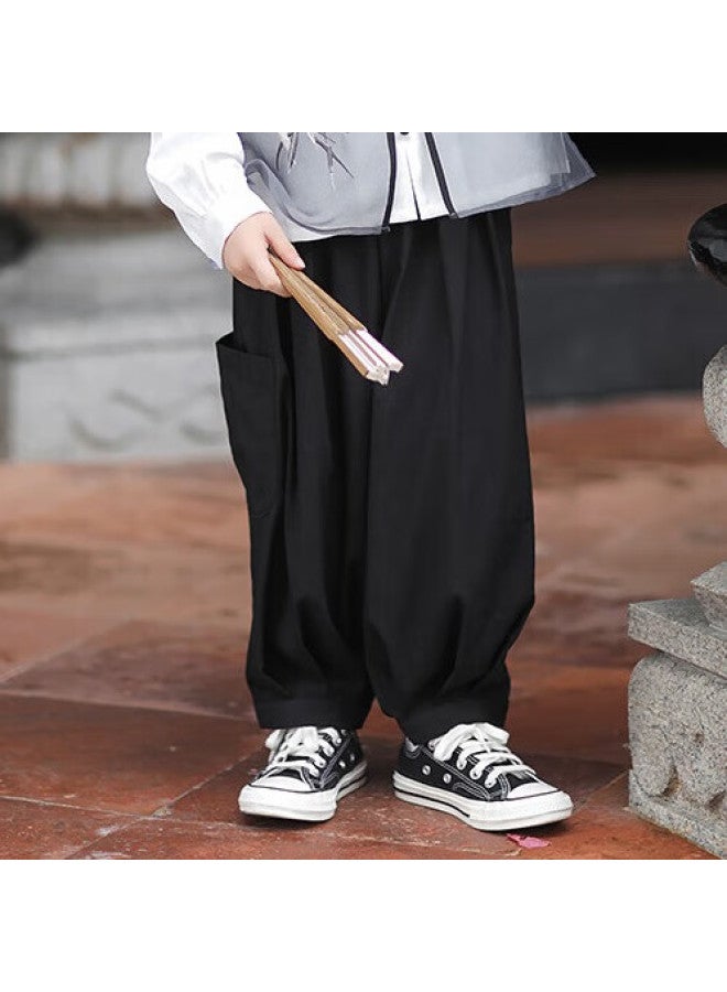 Flag Platinum Qibo Boys' Hanfu Spring And Autumn New Style Chinese-style Vintage Children's Traditional Clothing, Black Long Pants (pants Only), Size 100 - Image 1