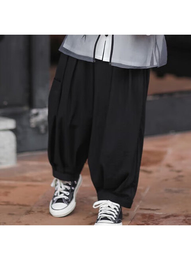 Flag Platinum Qibo Boys' Hanfu Spring And Autumn New Style Chinese-style Vintage Children's Traditional Clothing, Black Long Pants (pants Only), Size 100 - Image 3
