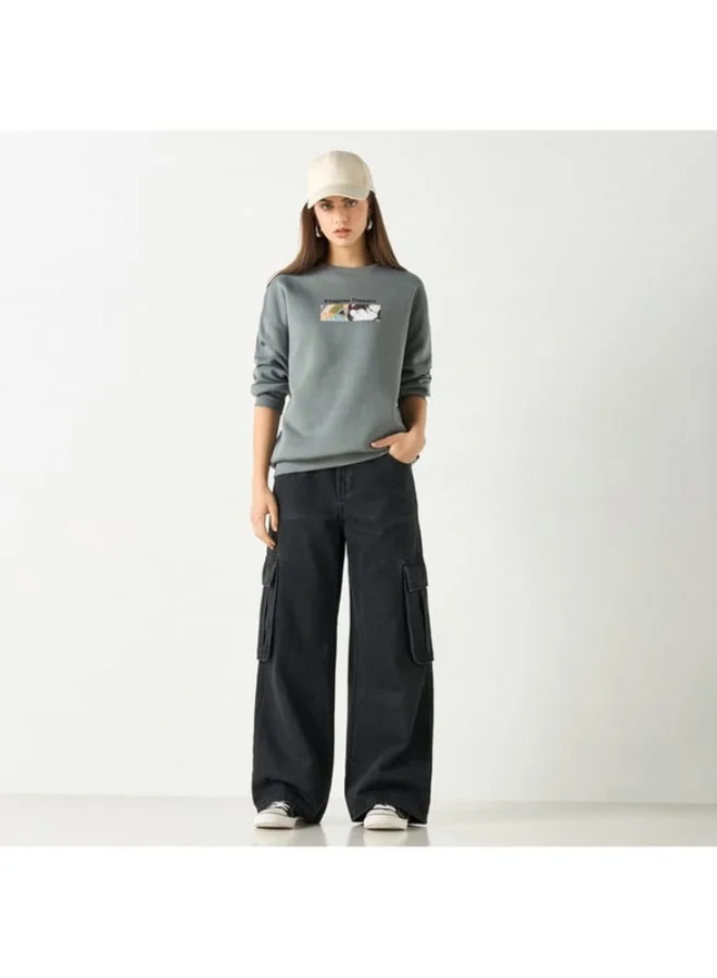 SP Characters Graphic Print Sweetheart with Crew Neck and Long Sleeves