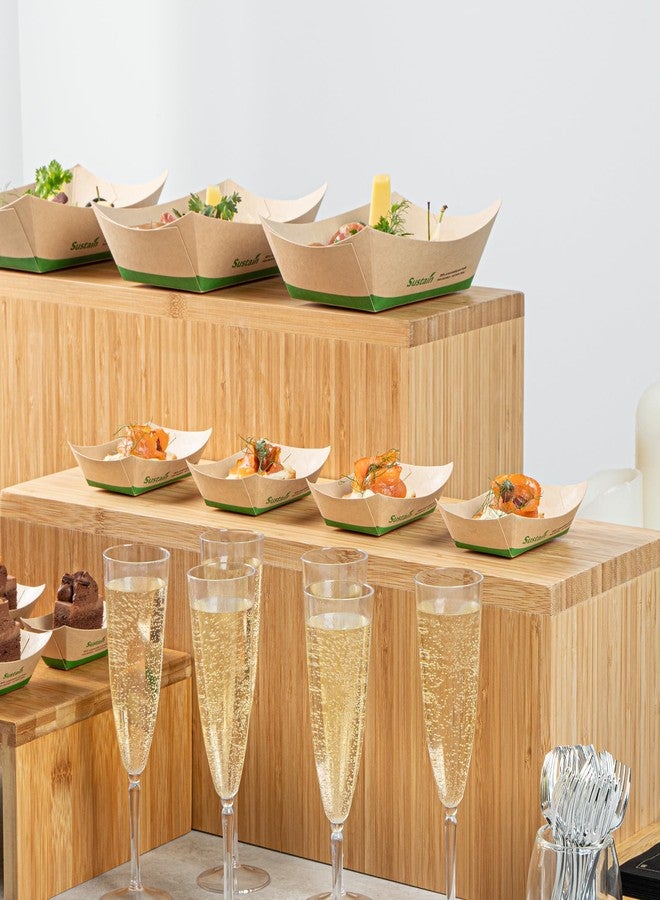 Restaurantware-Sustain 4 Ounce Disposable Food Boats, 50 Sturdy Paper Food Trays - With PLA lining, Compostable, Bamboo Paper Serving Trays, Open-Top Design, Greaseproof - Image 4