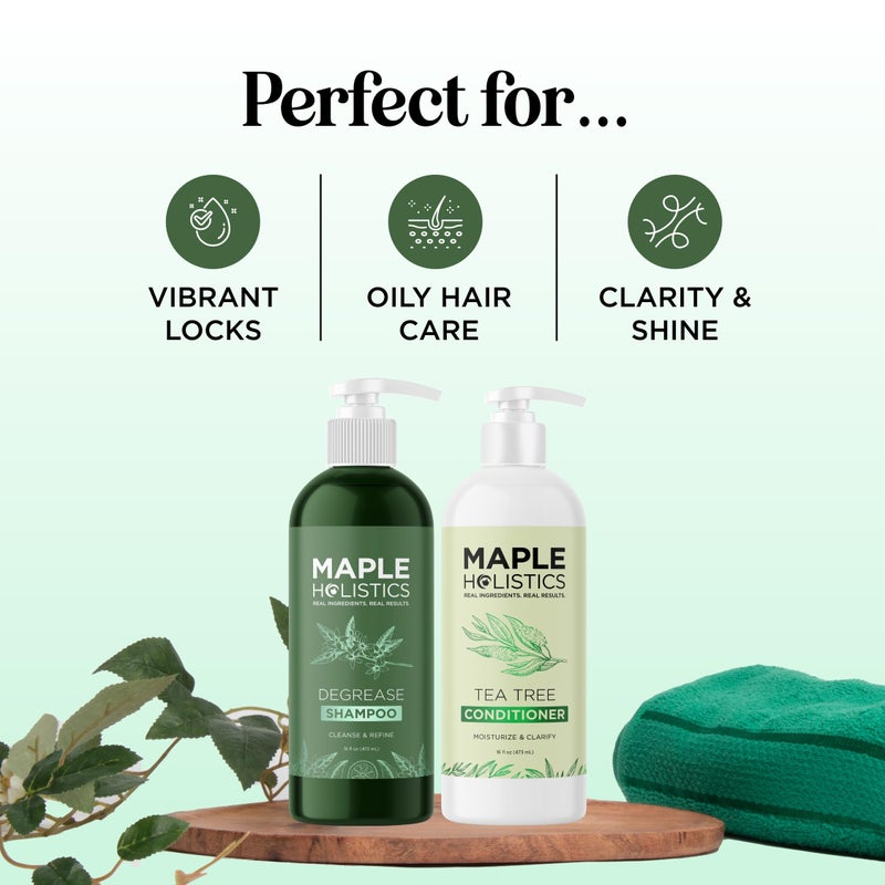 Maple Holistics Shampoo and Conditioner for Oily Hair and Scalp - Sulfate and Paraben Free Shampoo and Conditioner Set for Oily Hair with Deep Cleansing Tea Tree Oil - Vegan Color Safe & Cruelty Free (16 Fl Oz) - Image 3