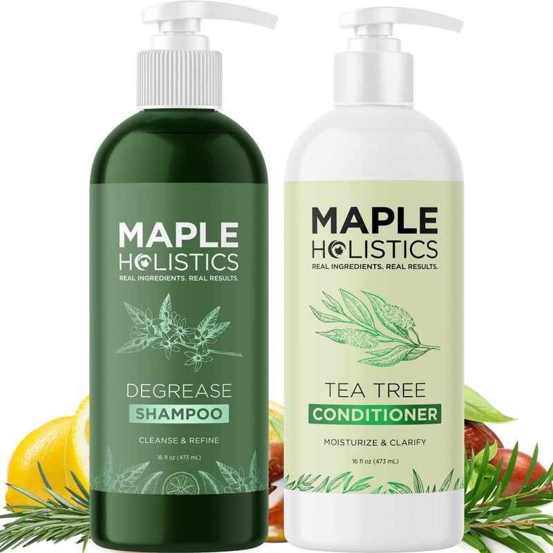 Maple Holistics Shampoo and Conditioner for Oily Hair and Scalp - Sulfate and Paraben Free Shampoo and Conditioner Set for Oily Hair with Deep Cleansing Tea Tree Oil - Vegan Color Safe & Cruelty Free (16 Fl Oz) - Image 1