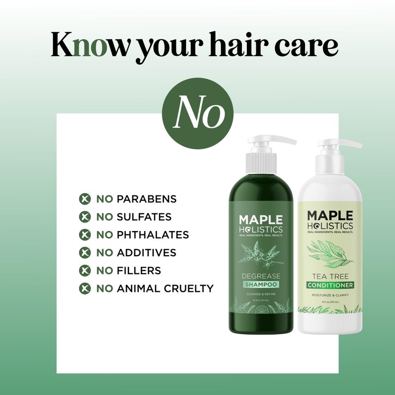 Maple Holistics Shampoo and Conditioner for Oily Hair and Scalp - Sulfate and Paraben Free Shampoo and Conditioner Set for Oily Hair with Deep Cleansing Tea Tree Oil - Vegan Color Safe & Cruelty Free (16 Fl Oz) - Image 2