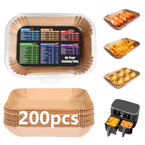 Adhjito 200PCS Air Fryer Liners for Ninja: Higher Non-Stick Disposable Parchment Paper Liner for Ninja DZ201/DZ401 Dual Airfryer Baking - Food Grade Ninja Air fryer Accessories (Rectangle - 8.6 x 5.5 inch) - Image 1