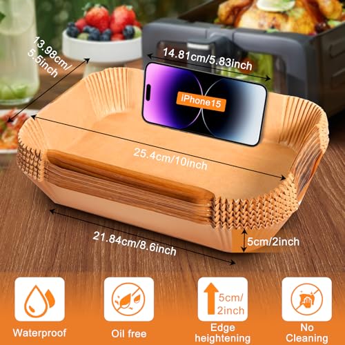 Adhjito 200PCS Air Fryer Liners for Ninja: Higher Non-Stick Disposable Parchment Paper Liner for Ninja DZ201/DZ401 Dual Airfryer Baking - Food Grade Ninja Air fryer Accessories (Rectangle - 8.6 x 5.5 inch) - Image 2