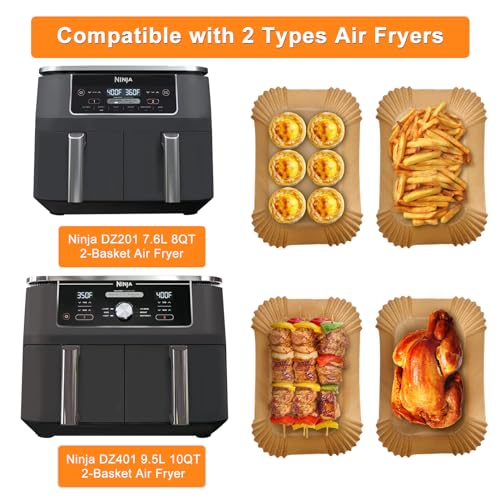 Adhjito 200PCS Air Fryer Liners for Ninja: Higher Non-Stick Disposable Parchment Paper Liner for Ninja DZ201/DZ401 Dual Airfryer Baking - Food Grade Ninja Air fryer Accessories (Rectangle - 8.6 x 5.5 inch) - Image 5