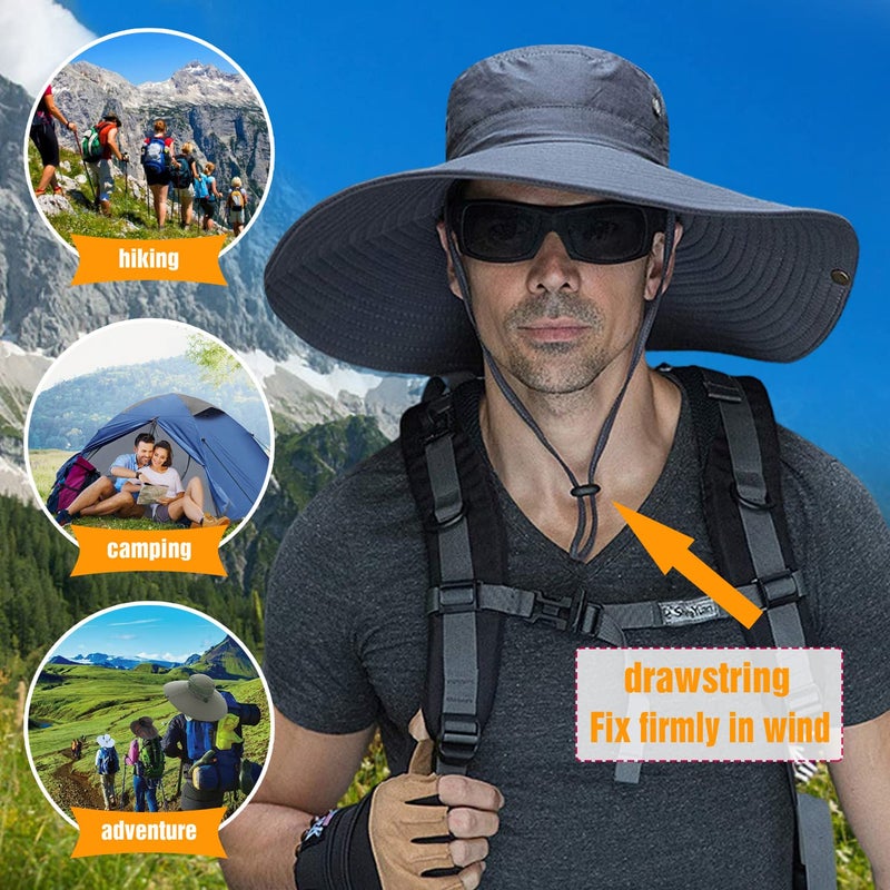 HUAMULAN 6" Wide Brim Men Fishing Summer Sun Hat Outdoor Unisex Women Bucket Hats for Hiking Beach Safari Garden Lawn Yard Work Kayaking Dark Gray - Image 3