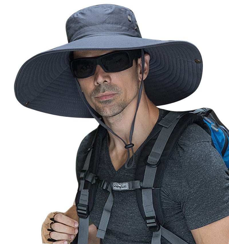 HUAMULAN 6" Wide Brim Men Fishing Summer Sun Hat Outdoor Unisex Women Bucket Hats for Hiking Beach Safari Garden Lawn Yard Work Kayaking Dark Gray - Image 1