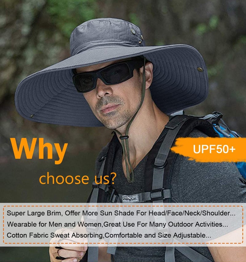 HUAMULAN 6" Wide Brim Men Fishing Summer Sun Hat Outdoor Unisex Women Bucket Hats for Hiking Beach Safari Garden Lawn Yard Work Kayaking Dark Gray - Image 4