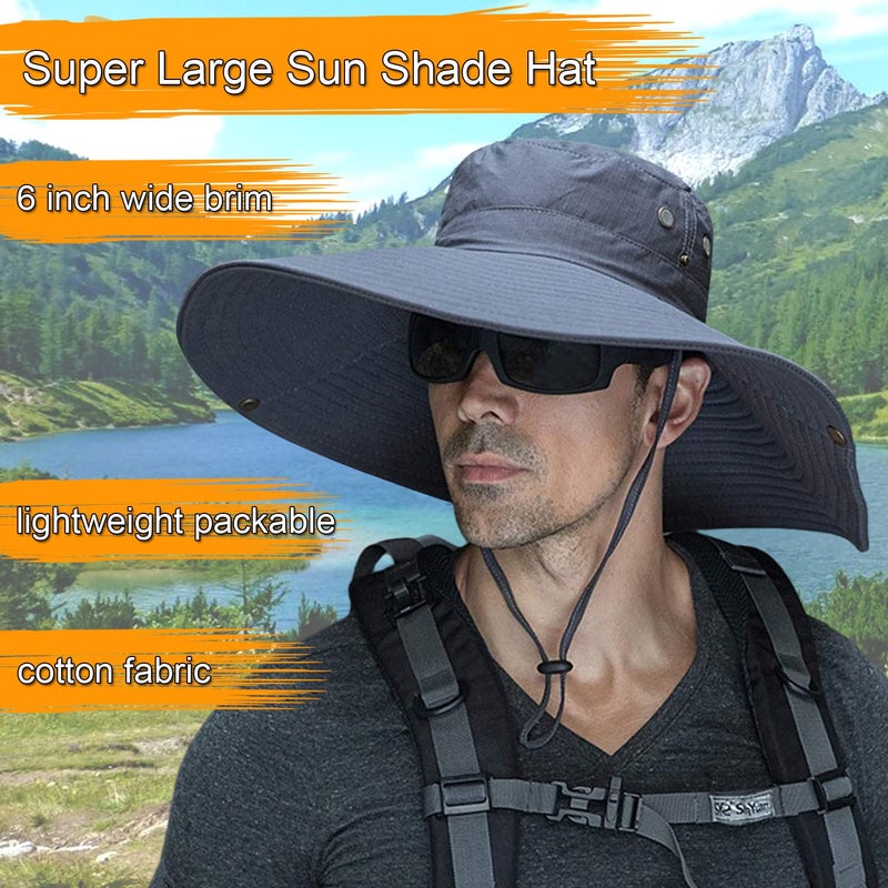 HUAMULAN 6" Wide Brim Men Fishing Summer Sun Hat Outdoor Unisex Women Bucket Hats for Hiking Beach Safari Garden Lawn Yard Work Kayaking Dark Gray - Image 2