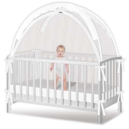 Zkaitoy Crib Tent - Crib Net to Keep Baby in, Stop Baby from Climbing Out of Crib, Pop Up Baby Crib Tent with Double Zip Strong Rods and Breathable Net Clear Visibility Easy to Install (White, Large) - Image 1