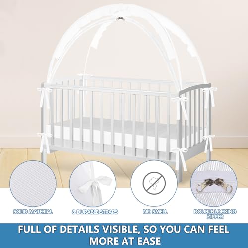 Zkaitoy Crib Tent - Crib Net to Keep Baby in, Stop Baby from Climbing Out of Crib, Pop Up Baby Crib Tent with Double Zip Strong Rods and Breathable Net Clear Visibility Easy to Install (White, Large) - Image 3