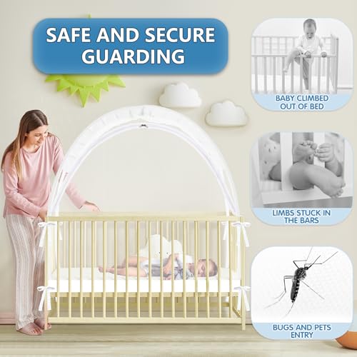 Zkaitoy Crib Tent - Crib Net to Keep Baby in, Stop Baby from Climbing Out of Crib, Pop Up Baby Crib Tent with Double Zip Strong Rods and Breathable Net Clear Visibility Easy to Install (White, Large) - Image 2