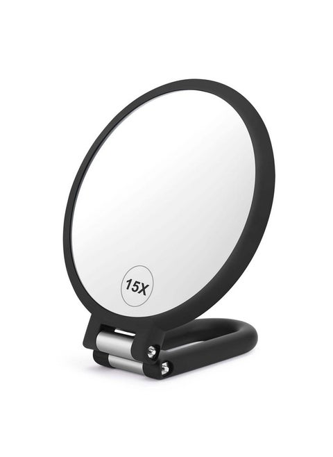 Magnifying Handheld Mirror Double Sided 1X 15X Magnification Hand Mirror Travel Folding Held Adjustable Rotation Pedestal Makeup Desk Vanity