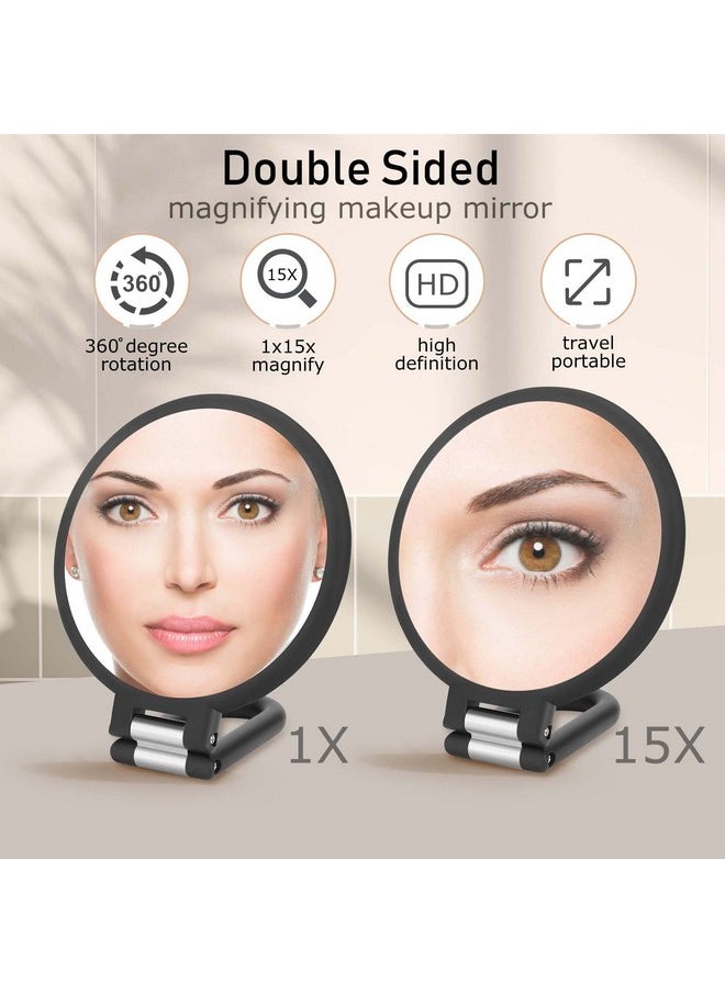 CLSEVXY Magnifying Handheld Mirror Double Sided 1X 15X Magnification Hand Mirror Travel Folding Held Adjustable Rotation Pedestal Makeup Desk Vanity  - Image 2