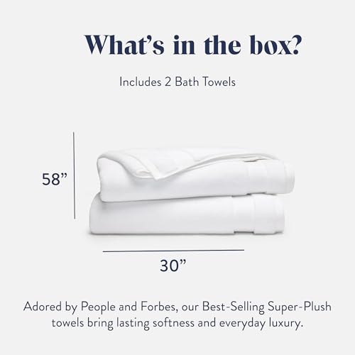 Brooklinen Super-Plush 100% Turkish Cotton Bath Towels - Set of 2-770 GSM, Highly Absorbent, Machine Washable, Perfect Bath Towel Set for Home & Bathroom (30" x 58", Solid White) - Image 2