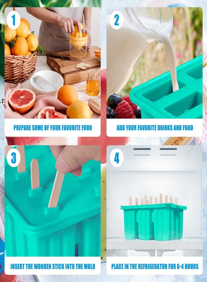 Waybesty Popsicles Molds, Silicone ice Pop Mold Food Grade Cakesicles Mold For ice Cream 50 Popsicle Sticks 50 Popsicle Bag (Blue, 12 Cavities) - Image 5