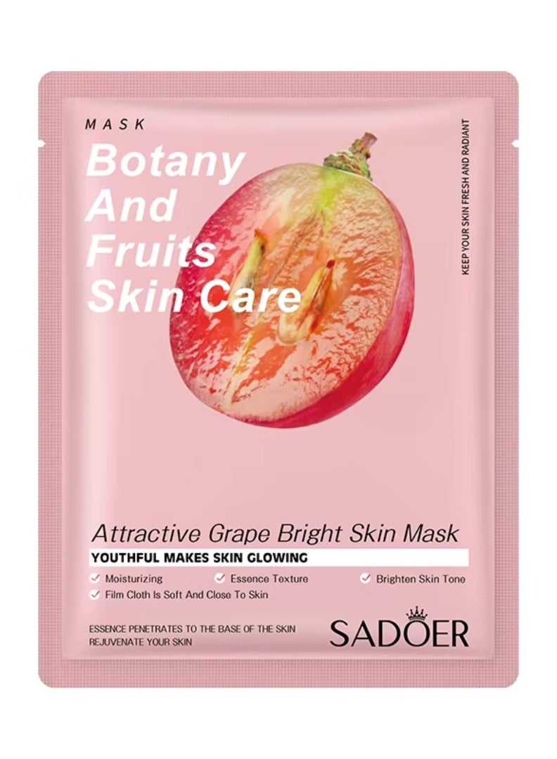SADOER 10 Pcs Attractive Grape Bright Skin Mask Set Botany and Fruits Skin Care Sheet Facial Mask Moisturizing Hydrating Skin Tone Soft Texture Face Mask Sheet for Women and Men Skincare Youthful Skin Glowing Masks - Image 2