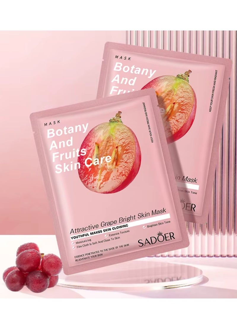 SADOER 10 Pcs Attractive Grape Bright Skin Mask Set Botany and Fruits Skin Care Sheet Facial Mask Moisturizing Hydrating Skin Tone Soft Texture Face Mask Sheet for Women and Men Skincare Youthful Skin Glowing Masks - Image 3