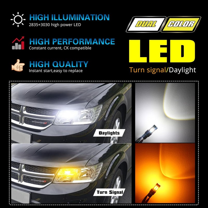Alla Lighting BAY15D 1157 LED Switchback Bulb Turn Signal Lights - 6000K White/Amber Yellow Dual Color - Image 4