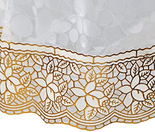 Kartikey PVC Waterproof 2 Seater Round Dining Table Cover with Golden Lace 45 inches Polka Dots Printed  - Image 2