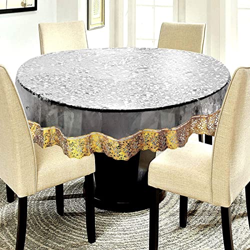 Kartikey PVC Waterproof 2 Seater Round Dining Table Cover with Golden Lace 45 inches Polka Dots Printed  - Image 1