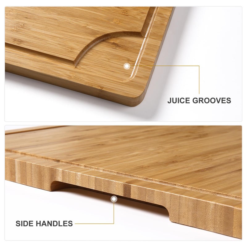 GAOMON 24" Bamboo Cutting Boards for Kitchen, Extra Large Wood Cutting Board with Deep Juice Groove and Handle, Over the Sink Chopping Board, Heavy Duty Butcher Block for Turkey, Meat, Vegetables, BBQ - Image 3