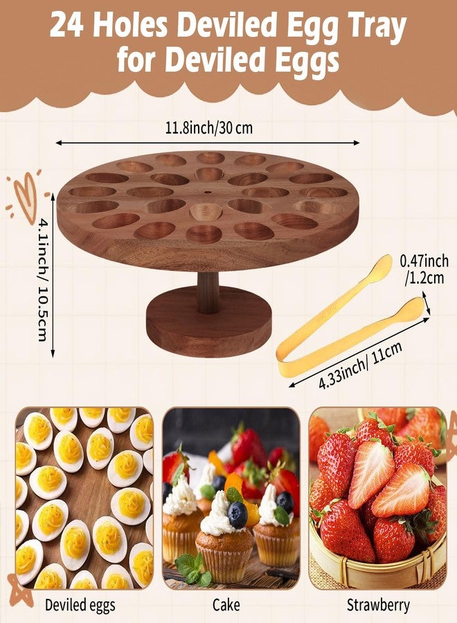 Kuabiz Deviled Egg Platter with Gold Tong 24 Holes Deviled Egg Stand Wooden Deviled Egg Tray Container Charcuterie Board Deviled Egg Holder for Countertop Easter Christmas Home Kitchen Supplies - Image 2