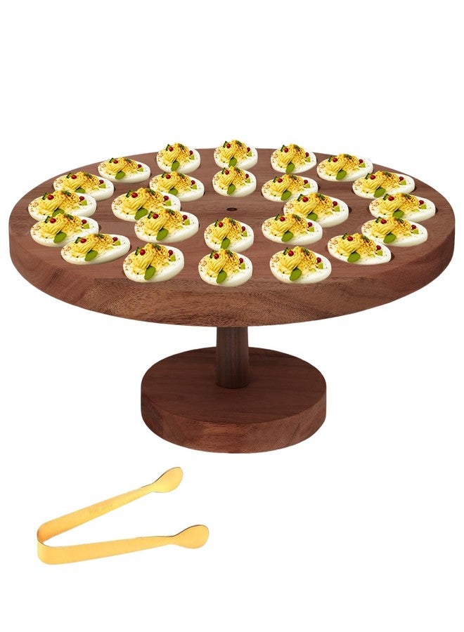Kuabiz Deviled Egg Platter with Gold Tong 24 Holes Deviled Egg Stand Wooden Deviled Egg Tray Container Charcuterie Board Deviled Egg Holder for Countertop Easter Christmas Home Kitchen Supplies - Image 1