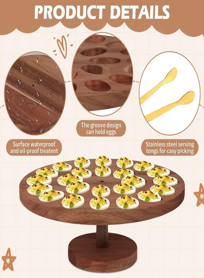 Kuabiz Deviled Egg Platter with Gold Tong 24 Holes Deviled Egg Stand Wooden Deviled Egg Tray Container Charcuterie Board Deviled Egg Holder for Countertop Easter Christmas Home Kitchen Supplies - Image 3